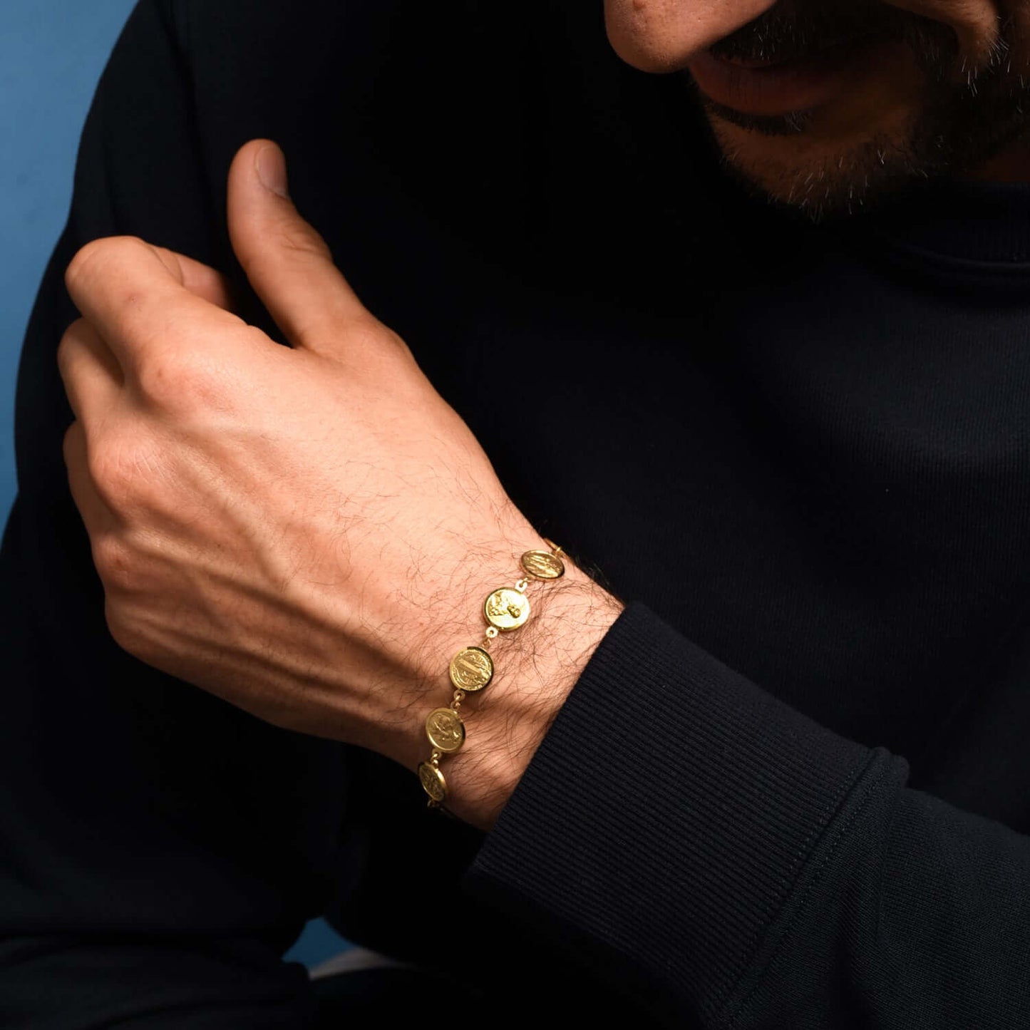 ST BENEDICT MEDAGLIA & FOUR WAY CROCE - BRACCIALETTO - VERMEIL ARGENTO