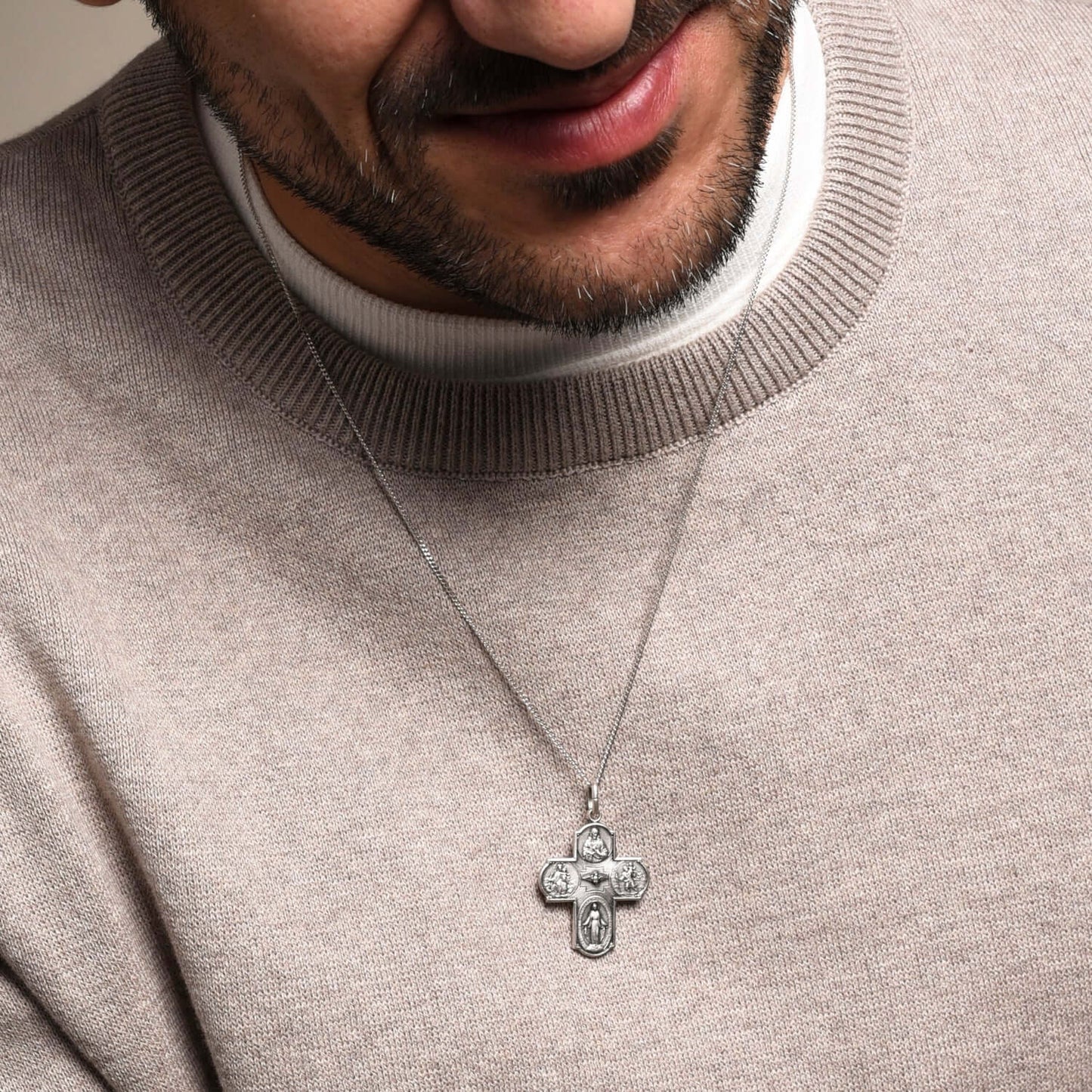 SCAPULAR - PENDENTE CROCE - BIANCO ORO